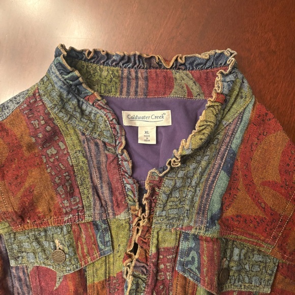 Colorful Denim Jacket with Ruffled Edges - Picture 7 of 7